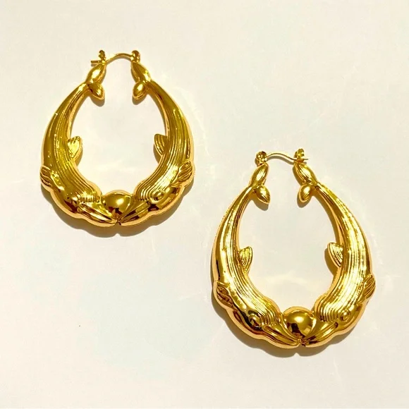 Retro Dolphin Earrings 14K Plated - Picture 2 of 5